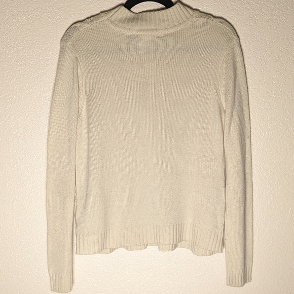 Soft Neutral Tone Cream Cable Knit Moc Neck Grandpa Sweater - Picture 4 of 4
